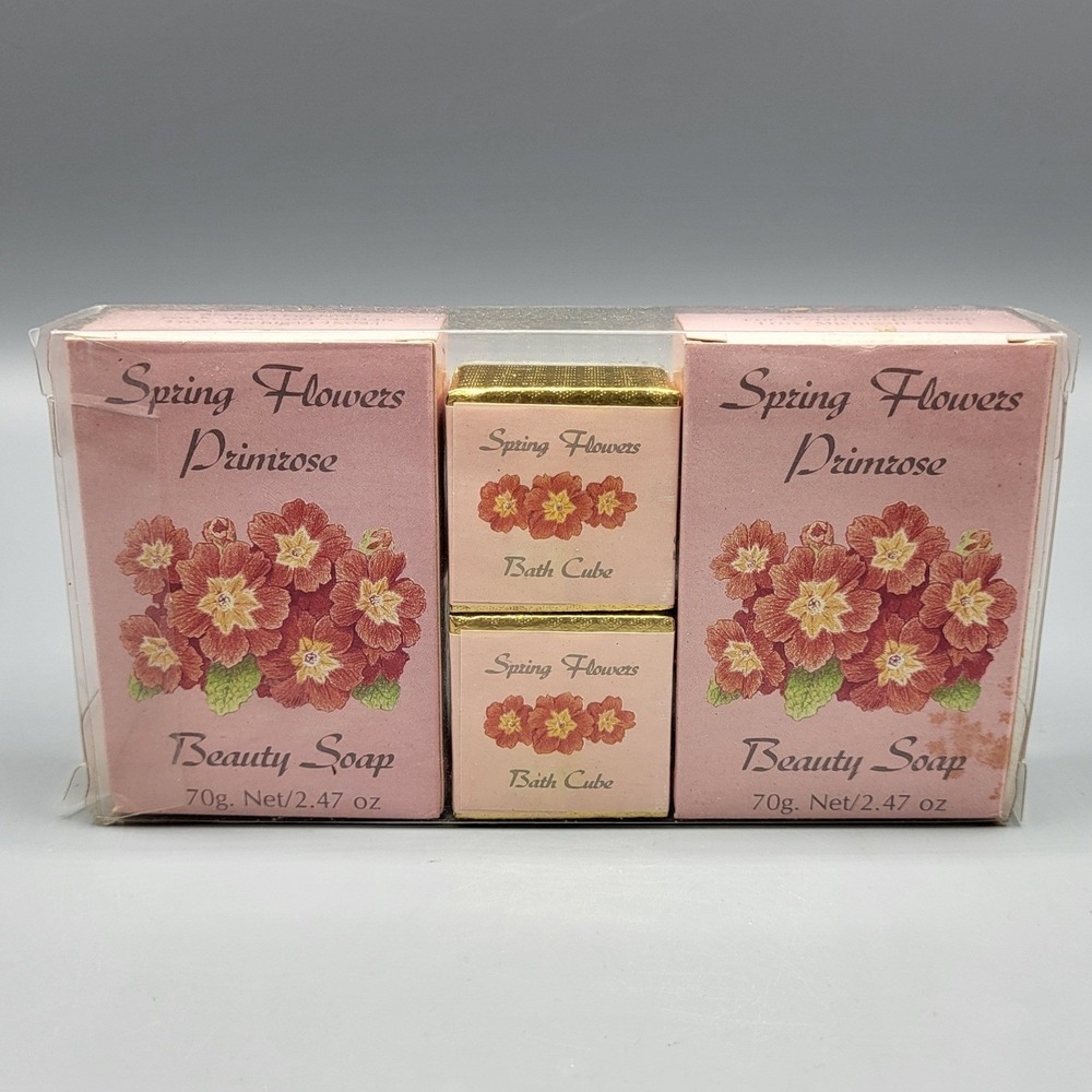 Vtg NOS Kmart Spring Flowers Primrose Soap Bath Cube Set Made in England Pink
